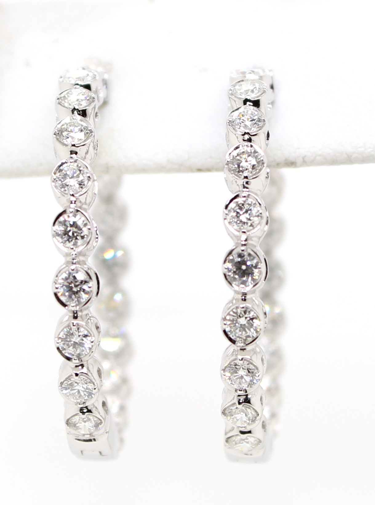 14 Karat White Gold Diamond Inside Out Hoop Earrings