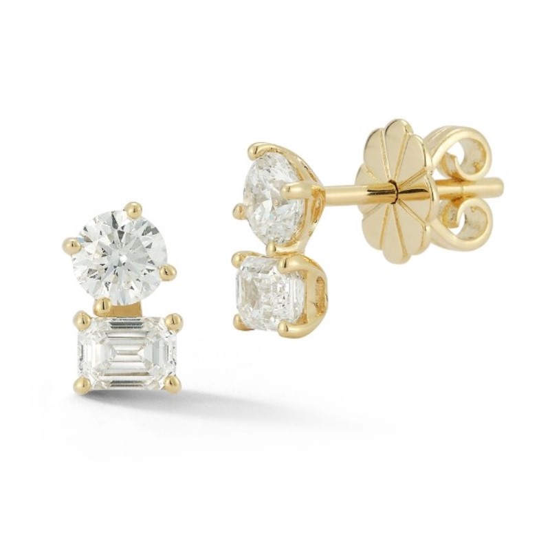 14 Karat Yellow Gold Diamond Stud Earrings