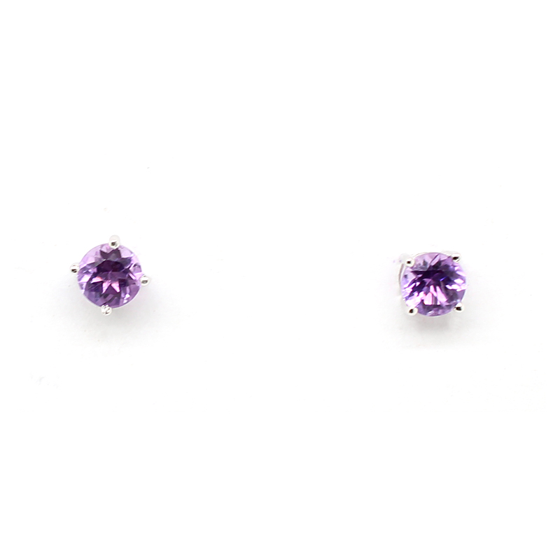 14 Karat White Gold Round Amethyst Stud Earrings