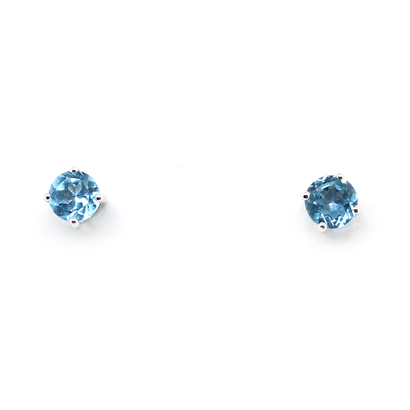 14 Karat White Gold Round Blue Topaz 1.17 Carats Stud Earrings