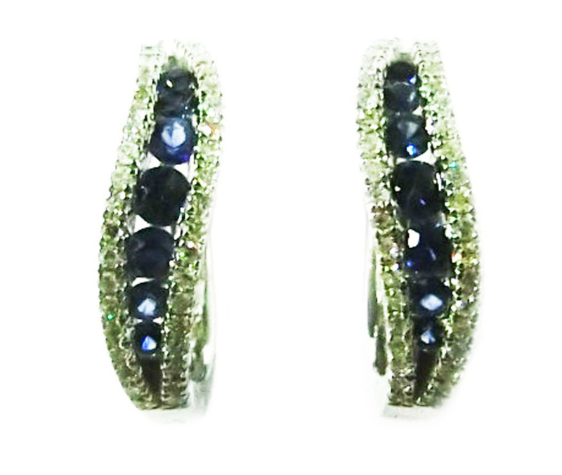 Blue Sapphire And Diamond Hinged Huggie Earrings