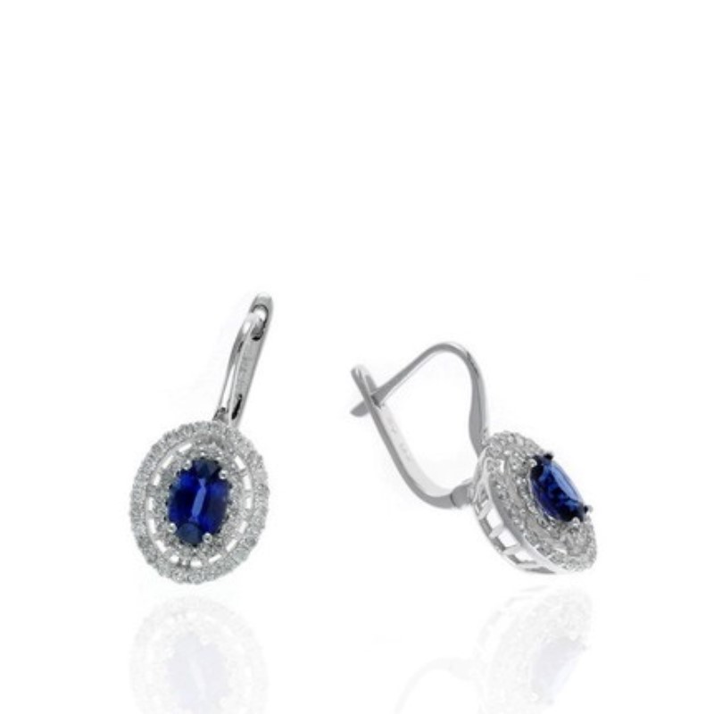14 Karat White Gold Blue Sapphire And Diamond Earrings