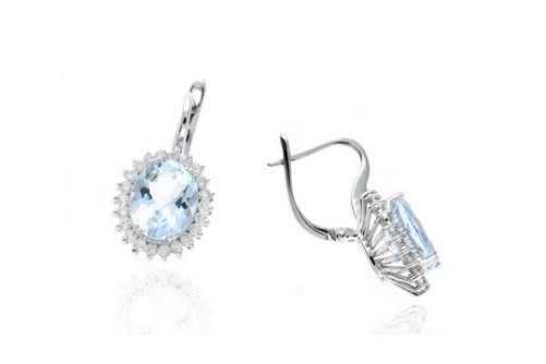 14 Karat White Gold Aquamarine And Diamond Earrings
