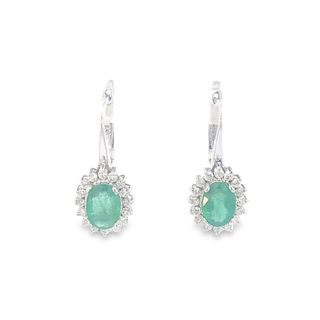 14 Karat White Gold Emerald And Diamond Earrings