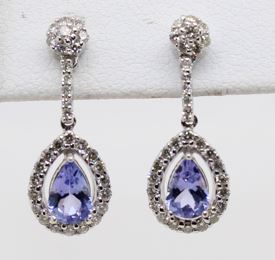 14 Karat White Tanzanite And Diamond Dangle Earrings