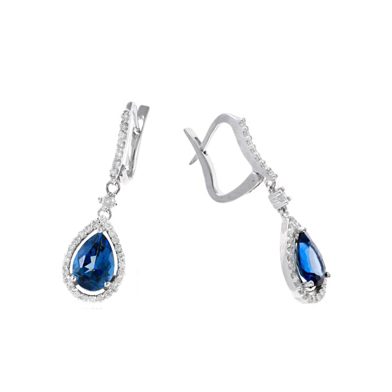 14 Karat White Gold Diamond And Hampton Blue Topaz Dangle Earrings