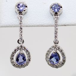 14 Karat White Tanzanite And Diamond Dangle Earrings