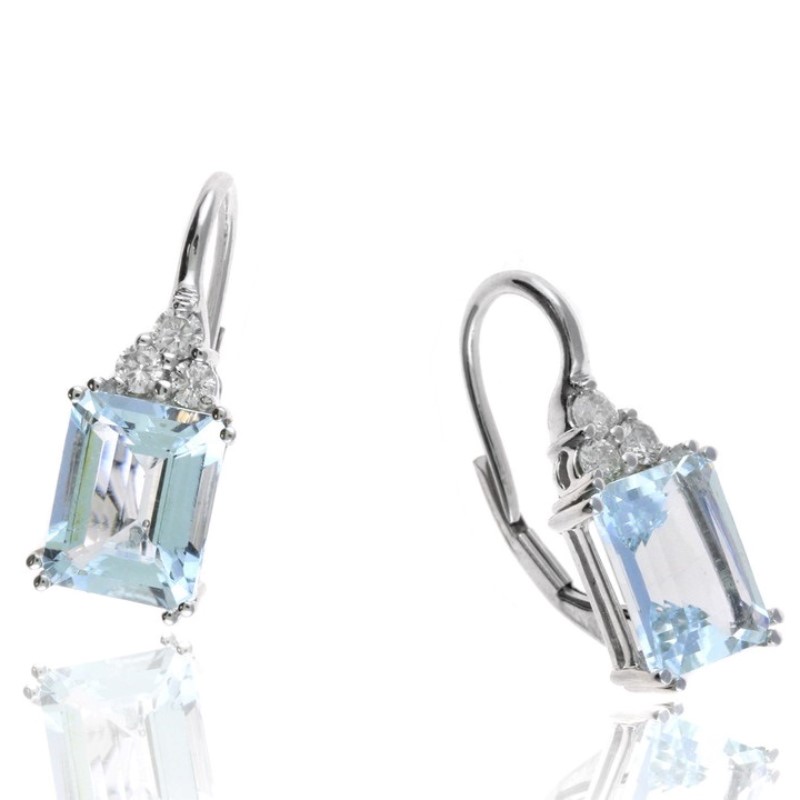 14 Karat White Gold Aquamarine And Diamond Earrings