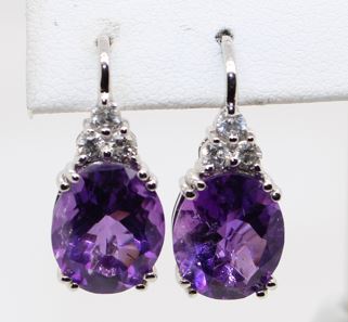 14 Karat White Gold Amethyst And Diamond Earrings