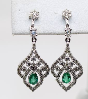 14 Karat White Gold Emerald And Diamond Earrings