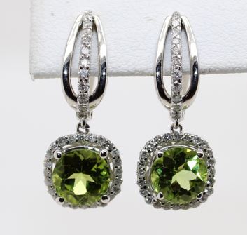 14 Karat White Gold Peridot And Diamond Earrings