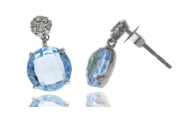 14 Karat White Gold Blue Topaz And Diamond Dangle Earrings