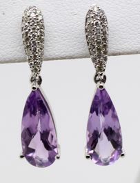 14 karat white gold amethyst and diamond earrings