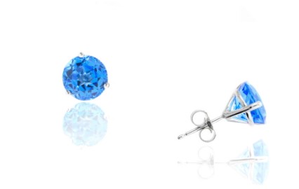 14 Karat White Gold Blue Topaz Martini Stud Earrings