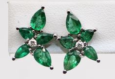 14 Karat White Gold Emerald And Diamond Earrings