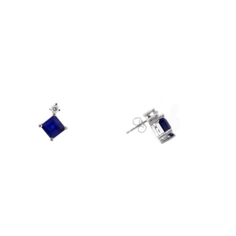14 Karat White Gold Diamond And Blue Sapphire Stud Earrings