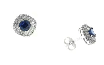 14 Karat White Gold Blue Sapphire And Diamond Stud Earrings