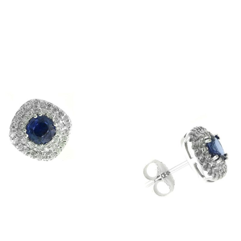 14 Karat White Gold Blue Sapphire And Diamond Stud Earrings