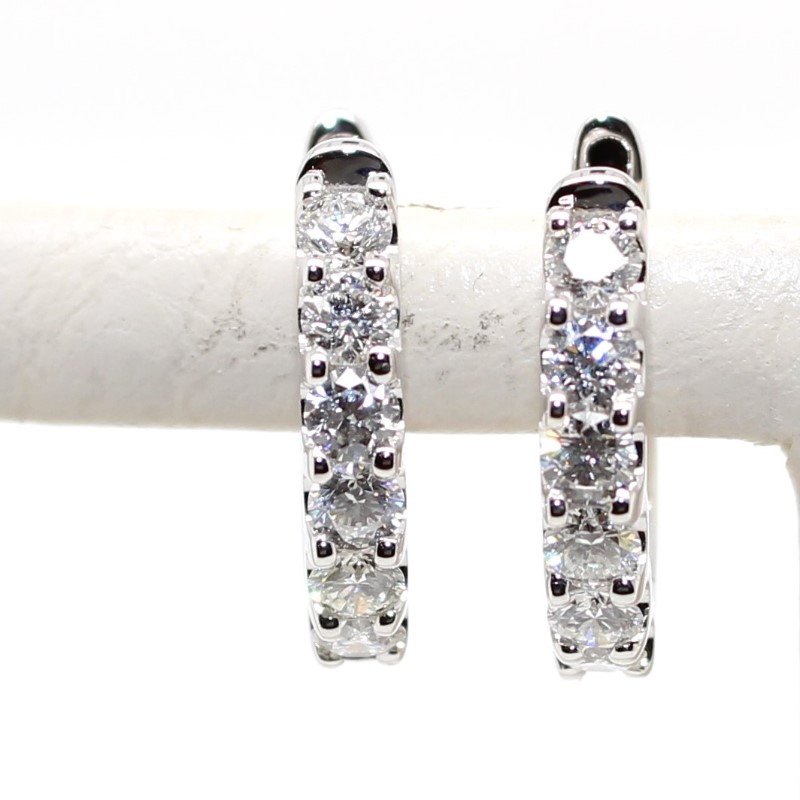 14 Karat White Gold Hinged Huggie Diamond Hoop Earrings