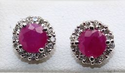 14 karat white gold ruby and diamond earrings