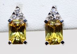 14 karat white gold yellow sapphire and diamond earrings
