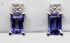 14 karat white gold tanzanite and diamond earrings