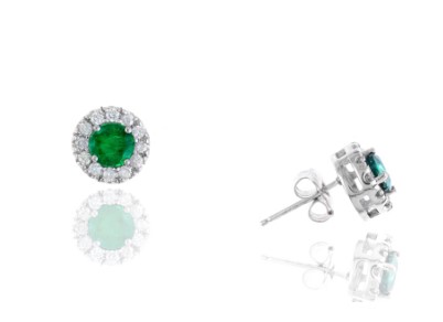 14 Karat White Gold Diamond And Emerald earrings