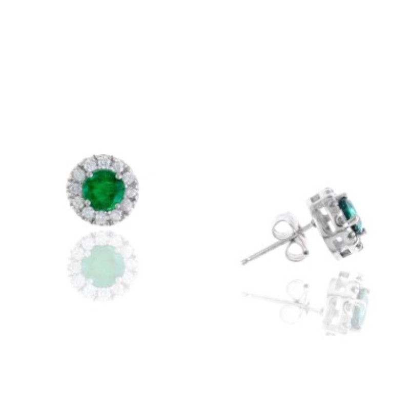 14 Karat White Gold Diamond And Emerald earrings