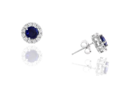 14 Karat White Gold Diamond And Blue Sapphire Earrings