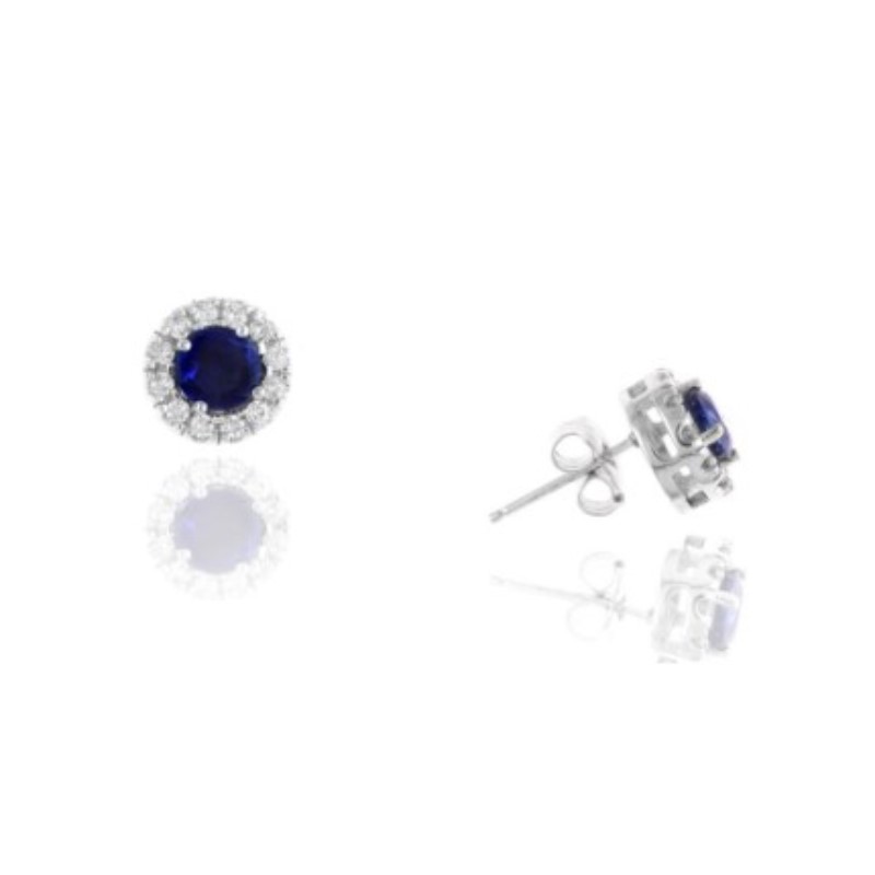 14 Karat White Gold Diamond And Blue Sapphire Earrings