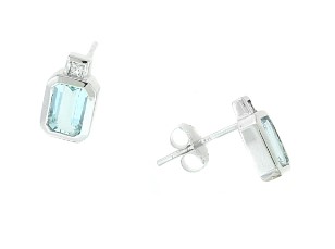 14 Karat White Gold Aquamarine And Diamond Earrings