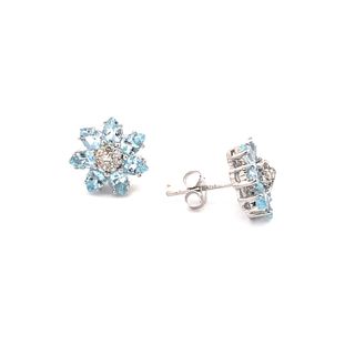 14 Karat White Gold Aquamarine And Diamond Stud Earrings