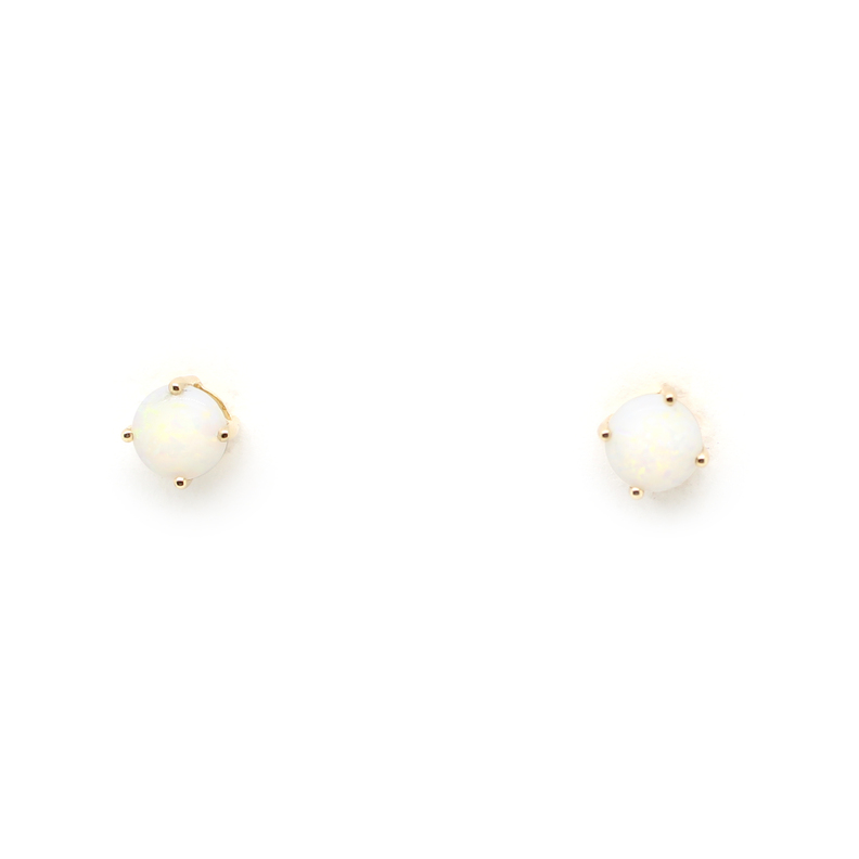14 Karat Yellow Gold Round Australian Opal Stud Earrings
