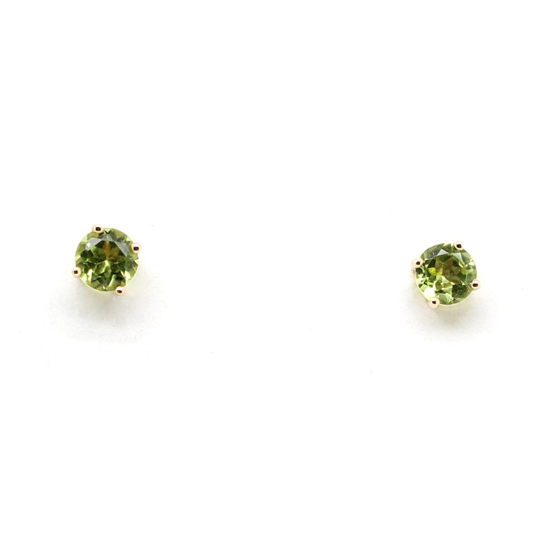 14 Karat Yellow Gold Round Peridot Stud Earring