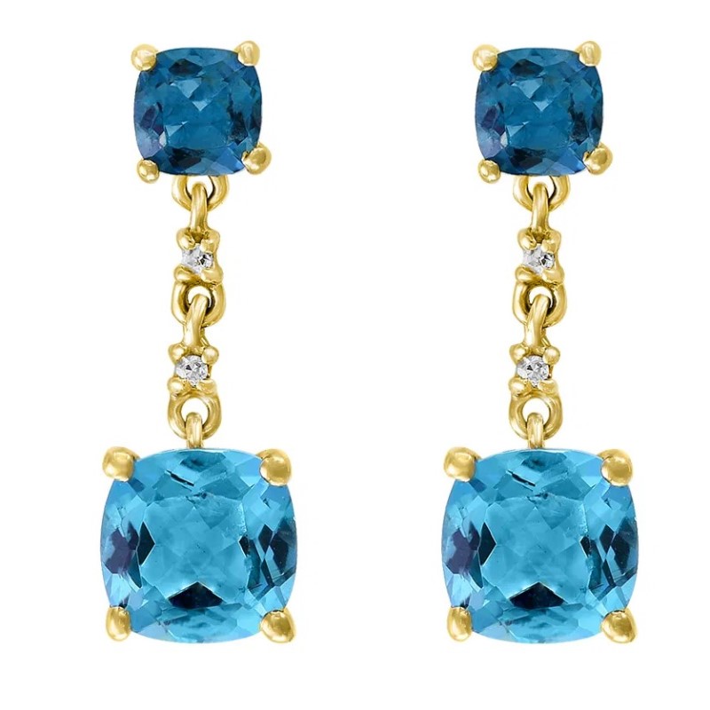 London And Swiss Blue Topaz Diamond Earrings