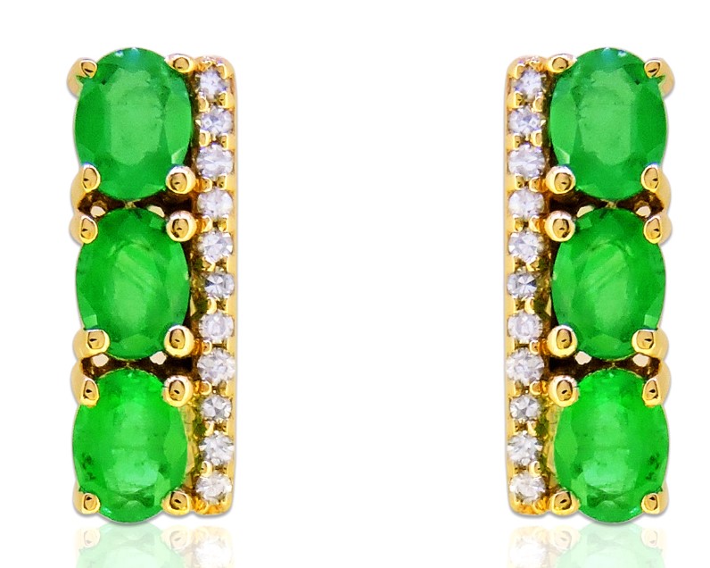 Lali 14 Karat Yellow Gold Emerald And Diamond Stud Earrings