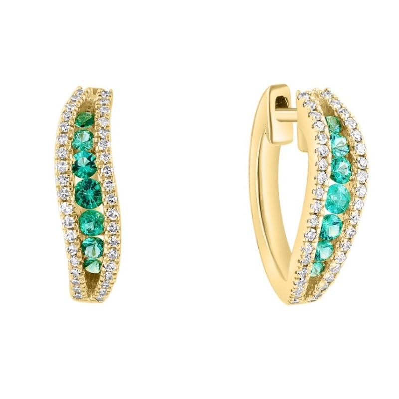 Emerald And Diamond Hinged Huggie Earrings