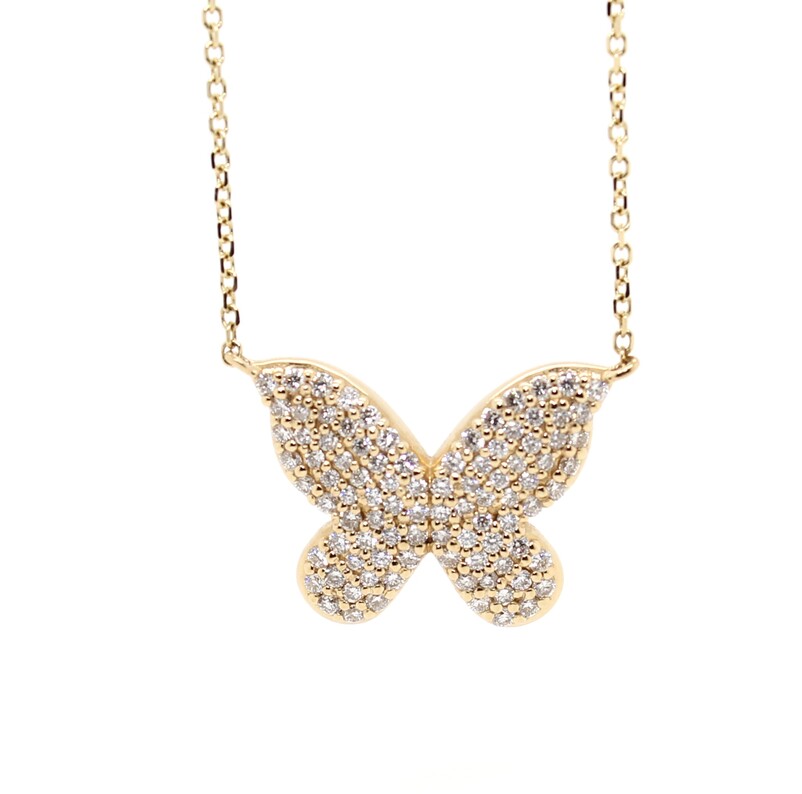 14 Karat Yellow Gold Diamond Pave Butterfly Necklace Measuring 16 Inches