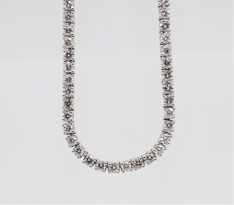 14 Karat White Gold Diamond Line Necklace 17 Inches Long