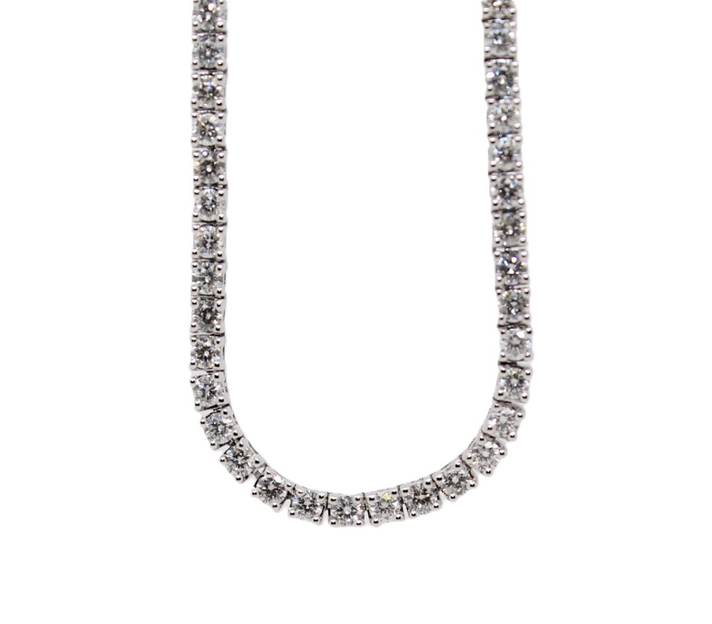 14 Karat White Gold Diamond Line Necklace 17 Inches Long