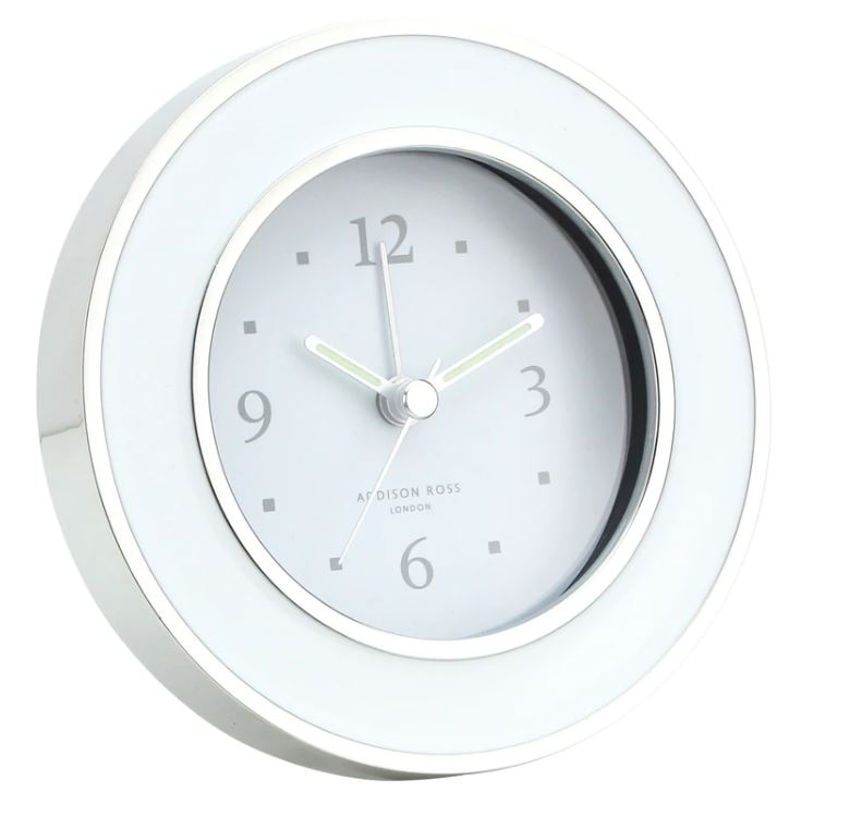 White and silver alarm clock