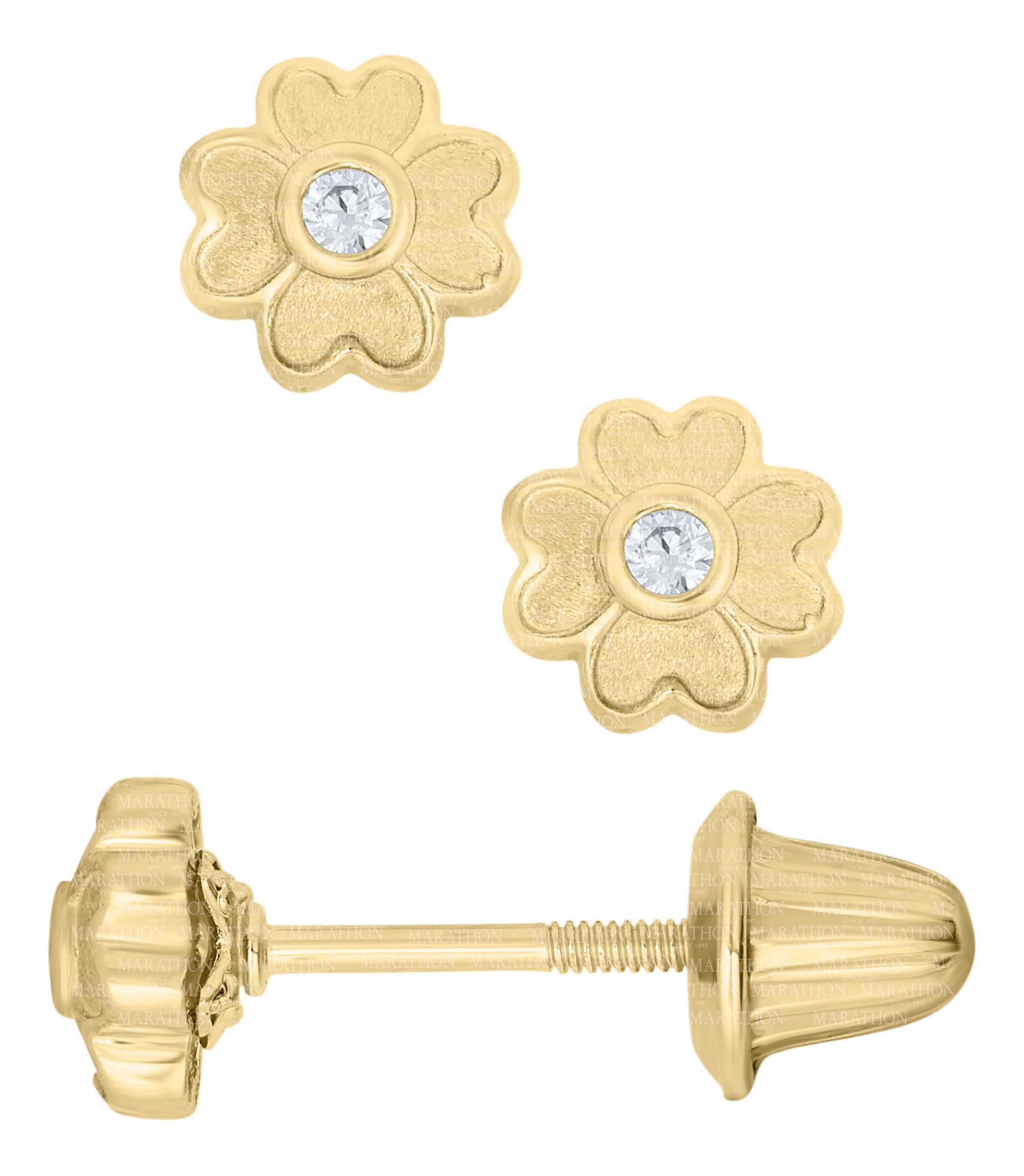 Kiddie Kraft 14 Kart Yellow Gold Heart Flower Ca Earrings With Threaded Posts