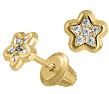 14 Karat Yellow Gold Cz Star Stud Earrings With Threaded Safety Posts.