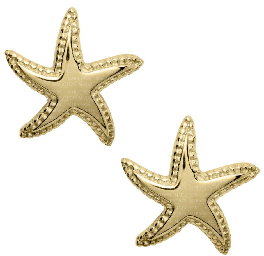 Kiddie Kraft 14 Karat Yellow Gold Baby Starfish With Beaded Edge Earrings
