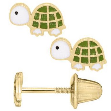 14 Karat Yellow Gold Enamel Turtle Earrings