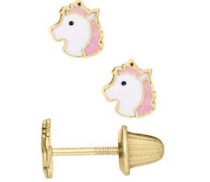 14 Karat Yellow Gold Enamel Pony Earrings