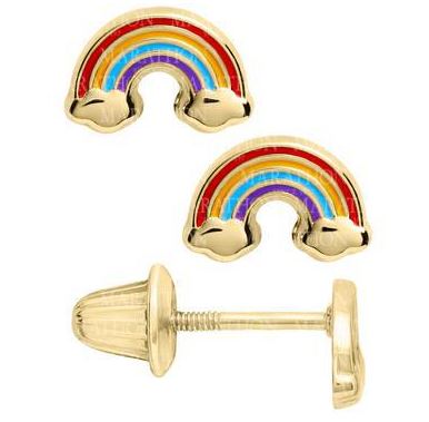 14 Karat Enamel Rainbow Earrings