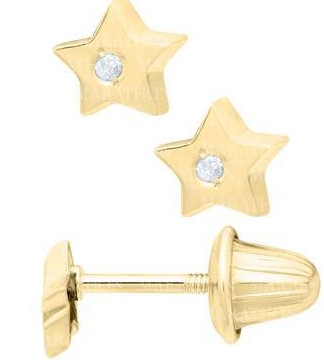 14 Karat Yellow Gold Star With Diamond Center Earrings
