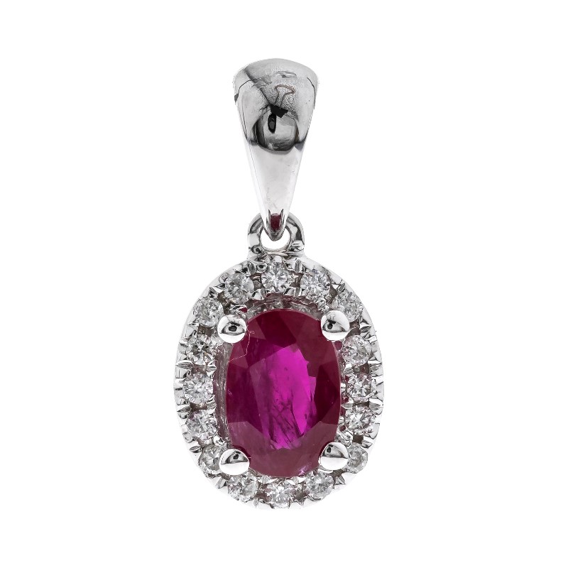 10 Karat White Gold Ruby And Diamond Pendant Necklace