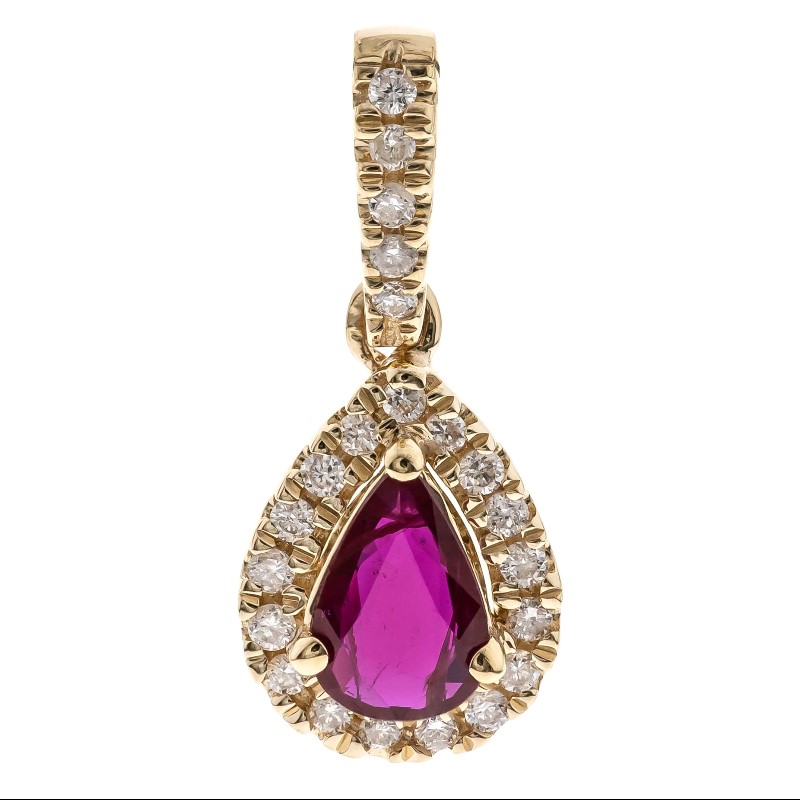 10 Karat Yellow Gold Ruby And Diamond Pendant Necklace